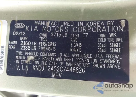 2012 Kia Soul z USA, uszkodzony, nr VIN KNDJT2A52C7446826